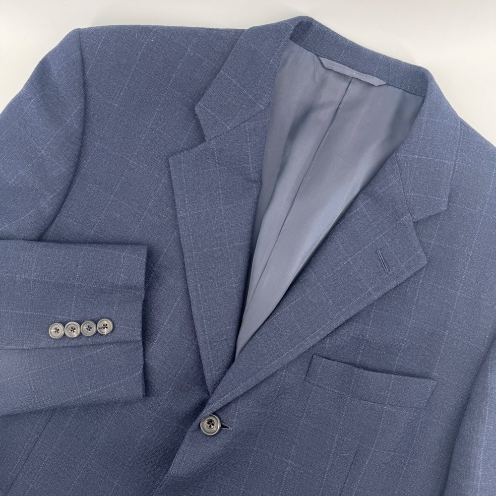 Hickey Freeman Boardroom Collection Wool Cashmere Windowpane Blazer‎ 42 Reg Navy